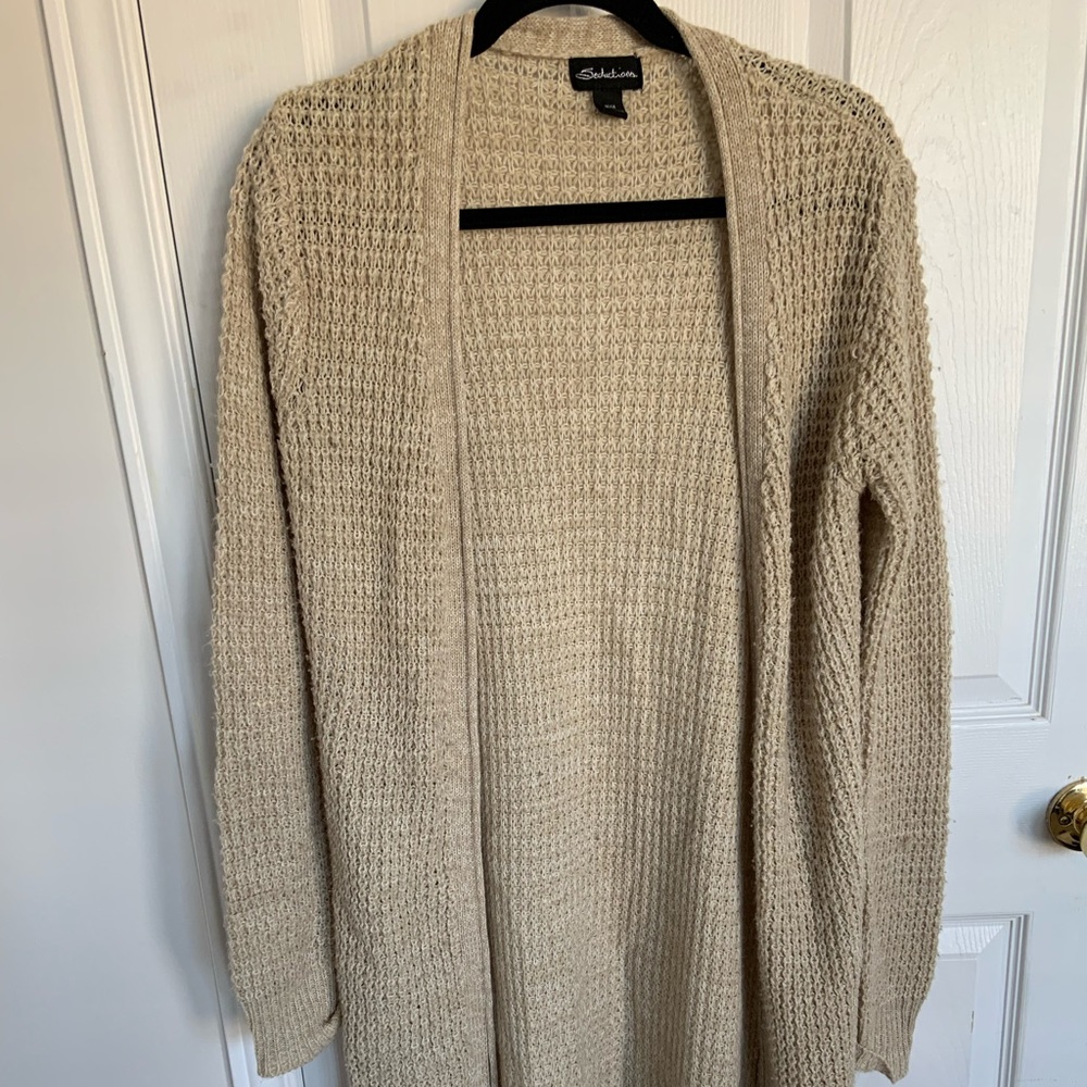 Seductions, Nude Long Loose Knit Cardigan, Size: Medium